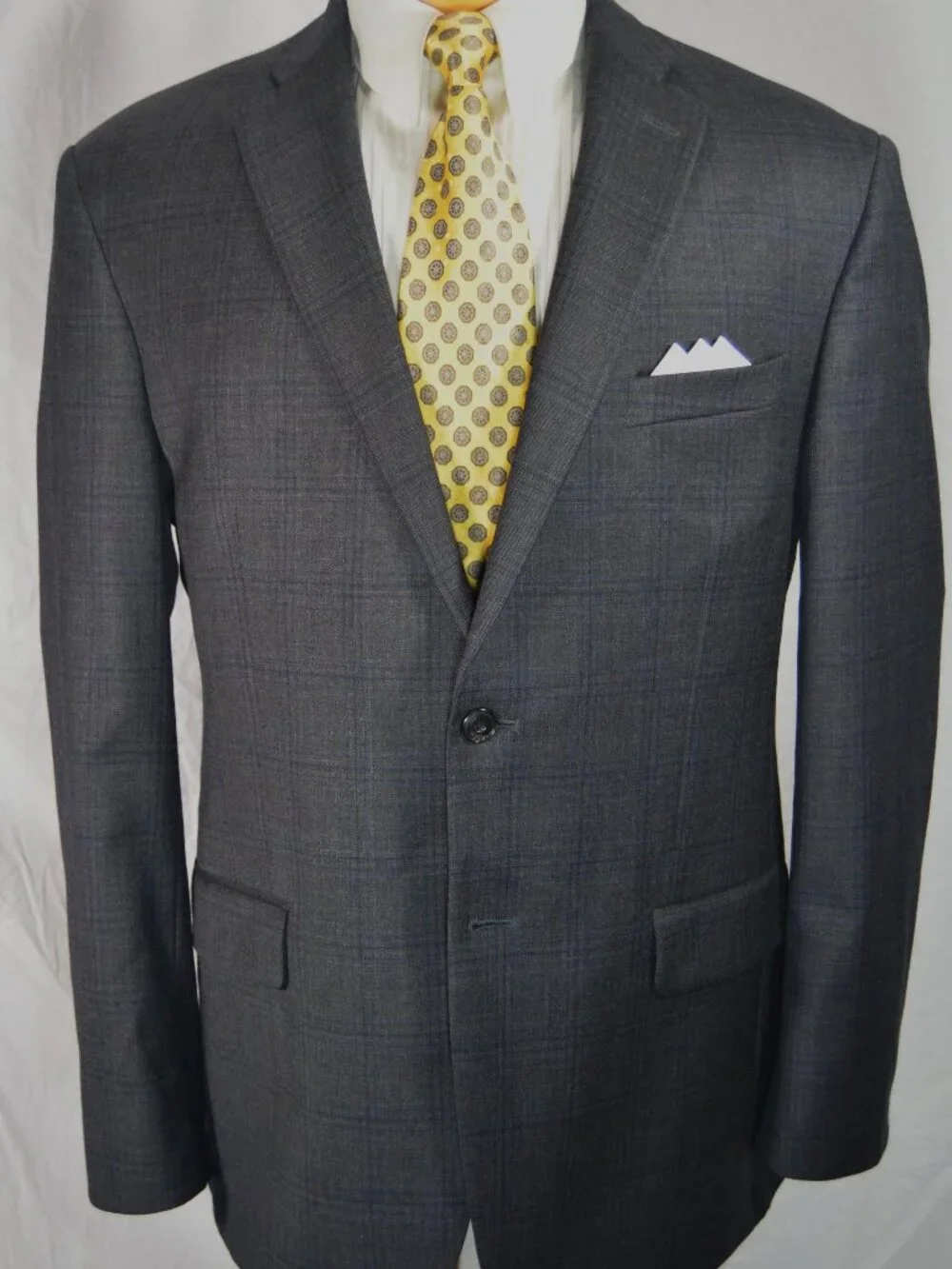 Jos A Bank 1905 Suit Mens 43 R Slim Fit Gray Plaid 2Pc Wool Blend 36 x 31